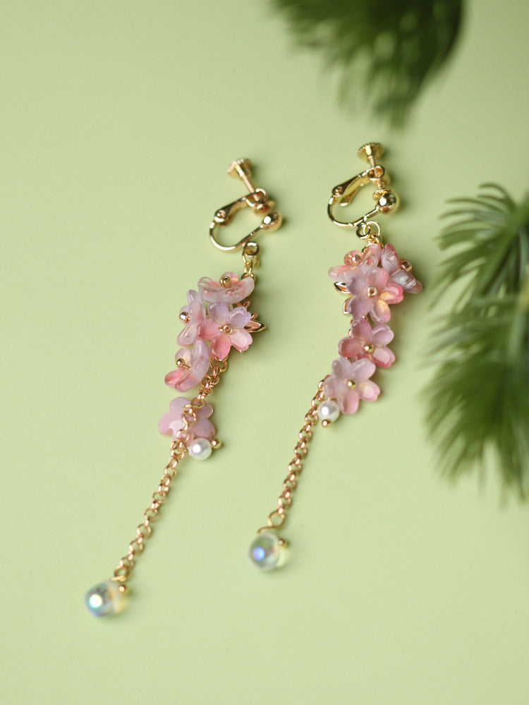 Wisteria Glazed Flower Earrings | Hanfu Jewelry