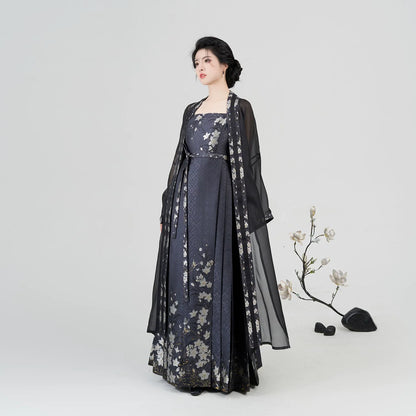Ming Dynasty Modern Hanfu Beizi with Mamian Slip Dress - Floating Fragrance 浮玉生香