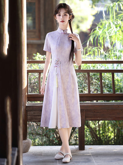 Short Sleeve Lilac A Line Qipao | Whispers