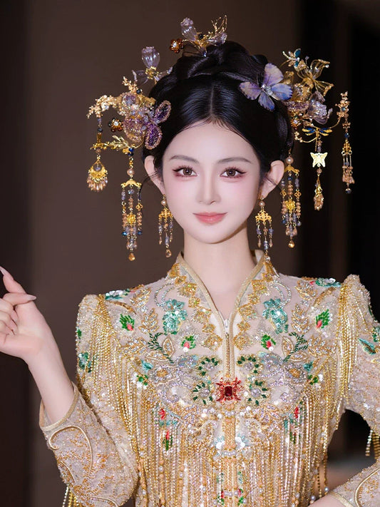 Butterfly Moonlight bridal hairpin - Chinese wedding hanfu headpiece — detail