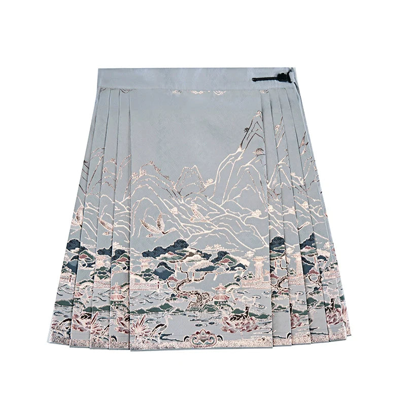 Ming Dynasty Modern Hanfu Top and Mamianqun Mini Skirt - Path of Flowers 一鹿莲生