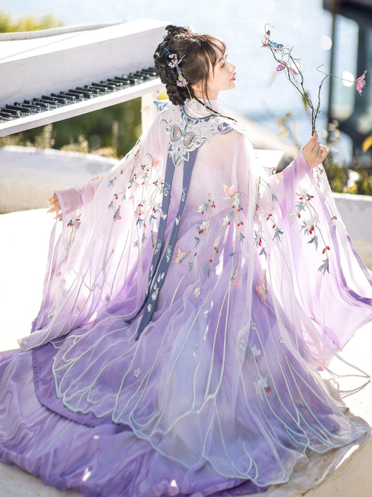 Ming Dynasty Fairy Cloak Pleated Skirt Hanfu Set | Jade Butterfly 玉蝴蝶