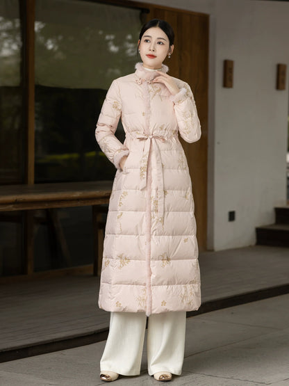 Bamboo Poem 竹影禅 - New Chinese Zen-Inspired Down Coat for Women Qipao Hanfu Style Winter Outerwear