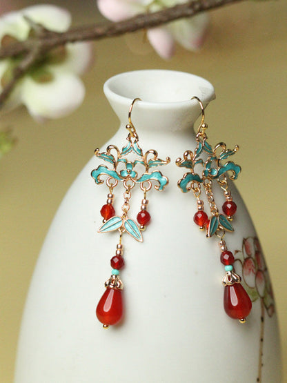 Brocade Red Agate Droplet Earrings