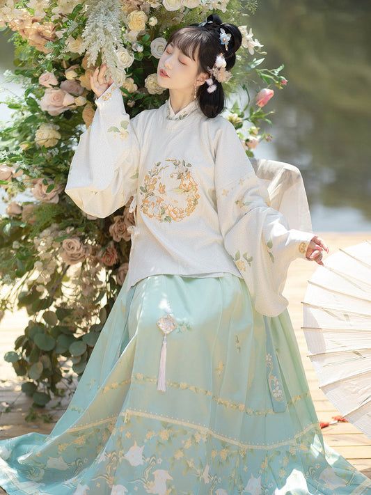 Ming Dynasty Pipa Sleeve Top & Printed Mamianqun | Rabbit 兔叽