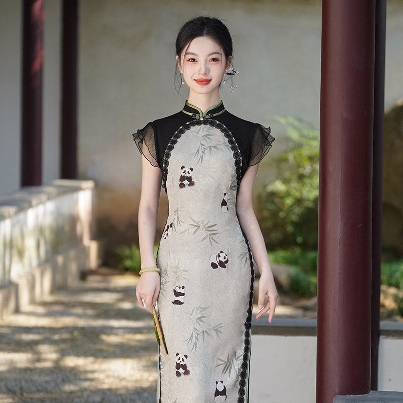 Short Sleeve Modern Midi Cheongsam | Panda
