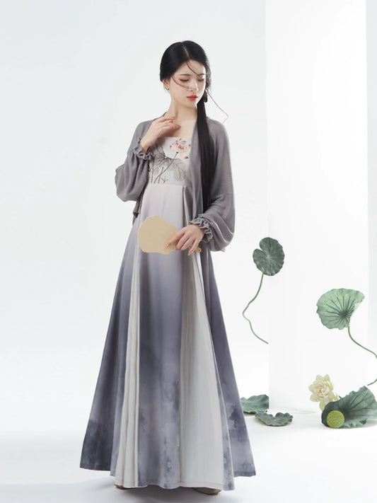 Modern Tang Dynasty Hanfu Slip Dress Set - Wuhefeng 芜荷风 (Preorder)