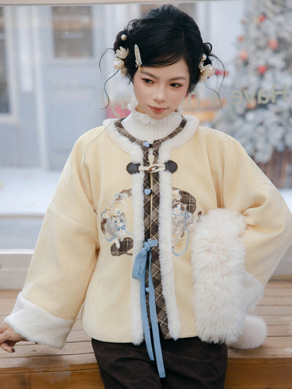New Chinese Style Coat and Wide Leg Pants - Puppet Custard 布偶奶黄包
