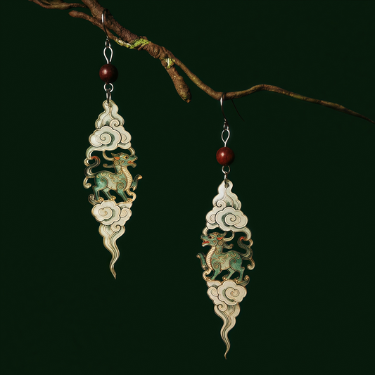 Auspicious Clouds mythical creature earrings — hanfu jewelry