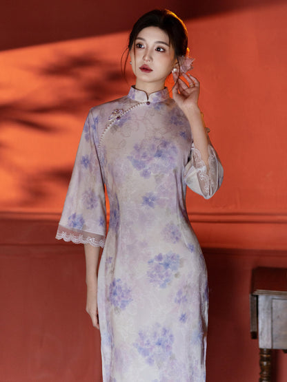 Mid Sleeve Floral Relaxed Cut Cheongsam | Dewdrop