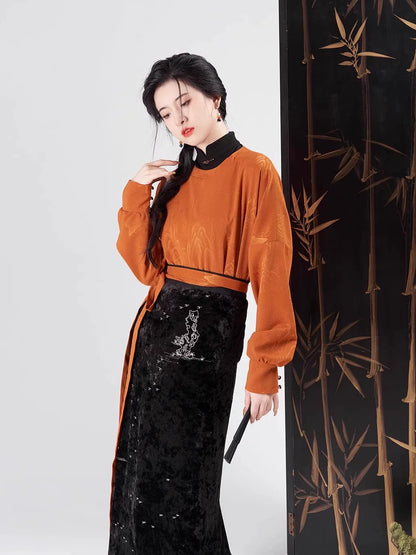 Song Dynasty Modern Hanfu Set with Long Sleeve Top and Spiral Skirt - Ruoying 若瑛 (Preorder)