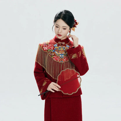 New Chinese Style Wedding Hanfu Bridal Tea Ceremony Outfit - Jin Yu Liang Yuan 锦玉良缘 (Preorder)
