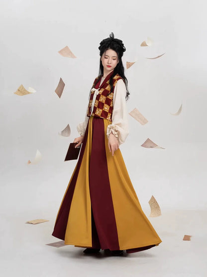 Tang Dynasty Modern Hanfu Set with Beizi Overlay & Flowing Eight-Panel Skirt - Xiachi 夏炽 (Preorder)