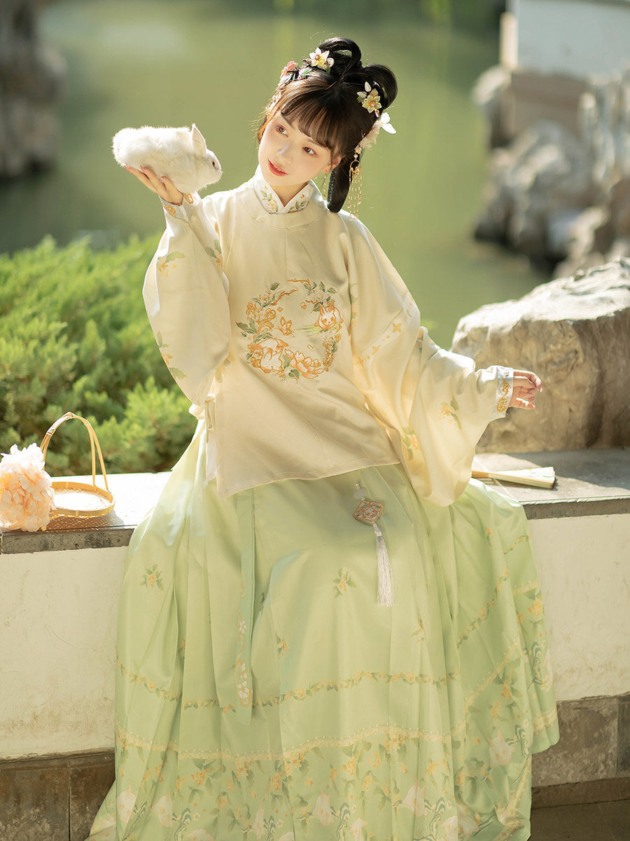 Ming Dynasty Pipa Sleeve Top & Printed Mamianqun | Rabbit 兔叽