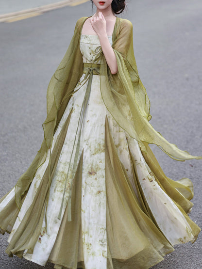 New Chinese Style Swing Dress with Fairy Cardigan - Jade Story 青玉案 (Preorder)