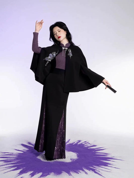New Chinese Style Women Cape Coat, Knit Top & Three Pleat Skirt - Oriental Witch 东方魔女 (Preorder)