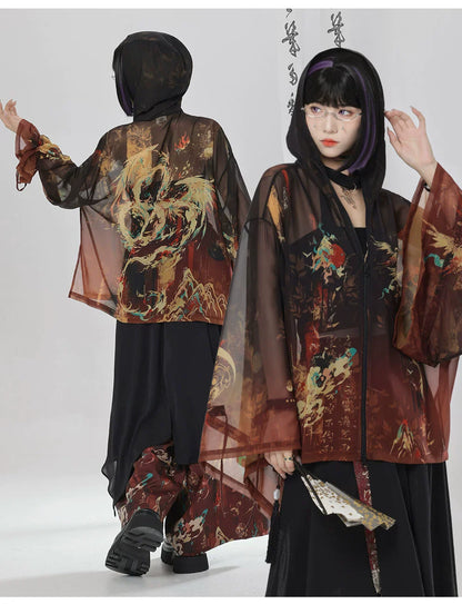 Yinglong 应龙 - Printed Hooded Chinese Style Sunscreen Shirt & Pants