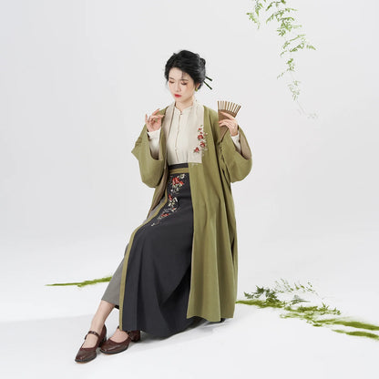 Song Dynasty Modern Hanfu Set with Long Sleeve Top and Spiral Skirt - Spring Realm 人间景 (Preorder)