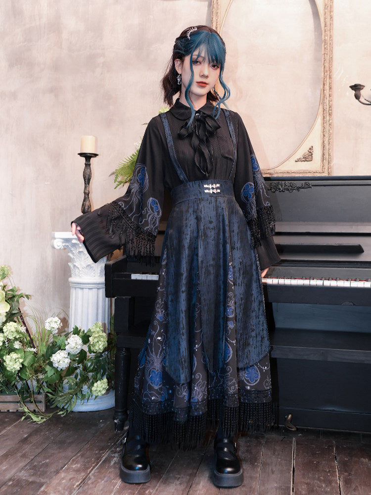 New Chinese Style Double Sleeve Design Top - Blue Tears 蓝眼泪