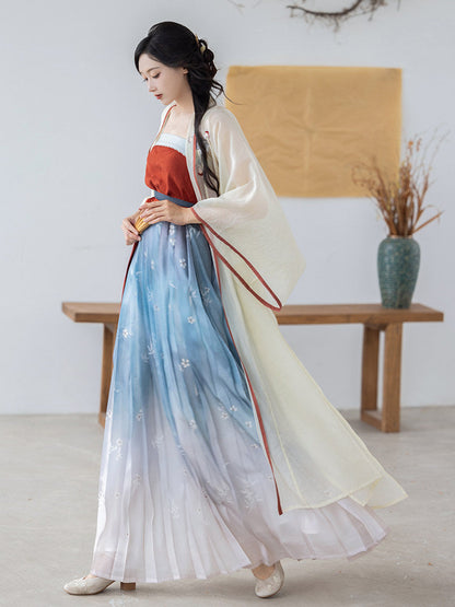 Song Dynasty Modern Hanfu Changgan Temple Cardigan and Pleated Skirt - Chaoyan 朝颜 (Preorder)