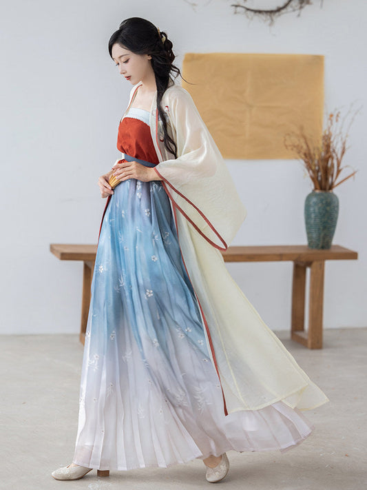 Song Dynasty Modern Hanfu Changgan Temple Cardigan and Pleated Skirt - Chaoyan 朝颜 (Preorder)