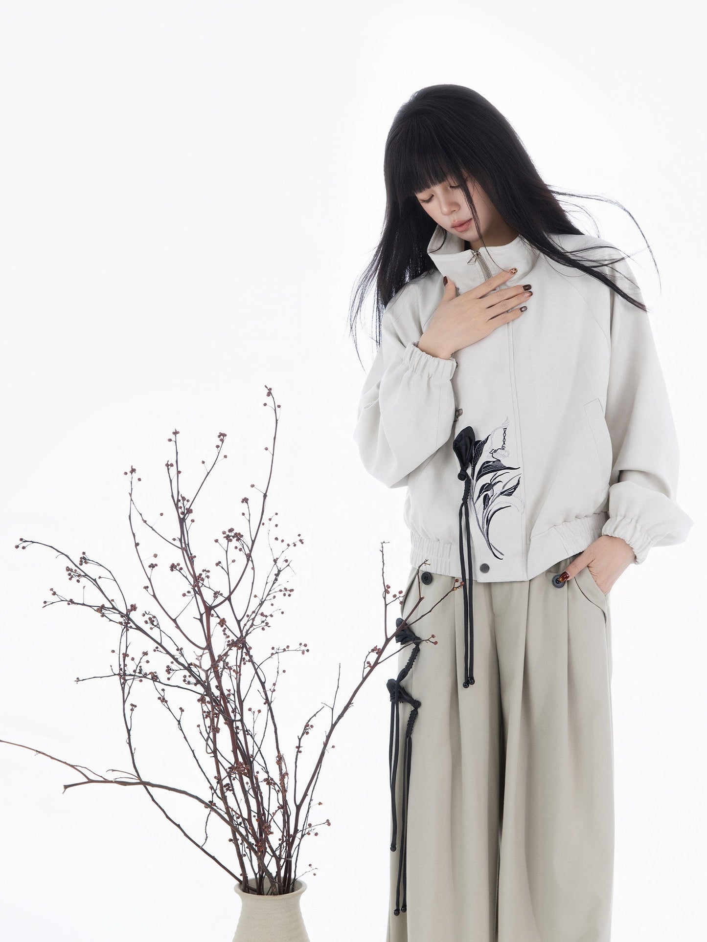 New Chinese Style Coat and Wide Leg Pants - Xuanci 玄刺