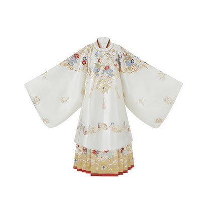 Ming Dynasty Wedding Hanfu Set with Brocade Round Collar Robe & Mamian Skirt | Gilded Grace 鎏金