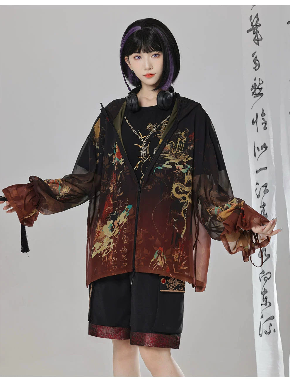 Yinglong 应龙 - Printed Hooded Chinese Style Sunscreen Shirt & Pants