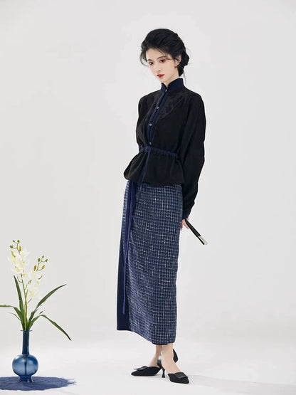 Song-Ming Dynasty Modern Hanfu Set with Long Sleeve Top and Spiral Skirt - Xu Xue 煦雪 (Preorder)