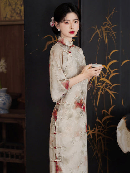 Mid Sleeve Floral Long Cheongsam | Vintage
