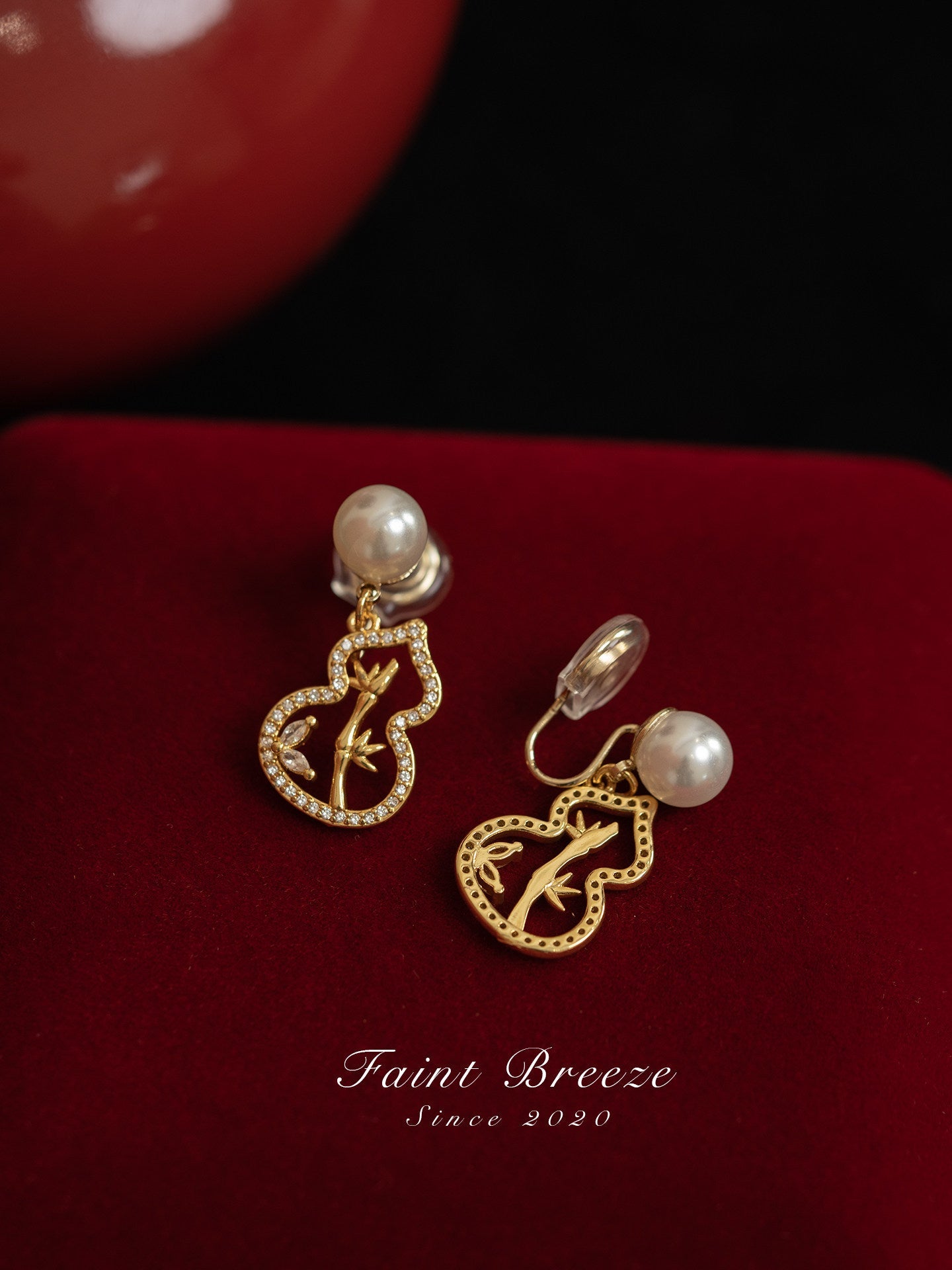 Golden Bamboo Leaf Gourd Earrings | Hanfu Jewelry