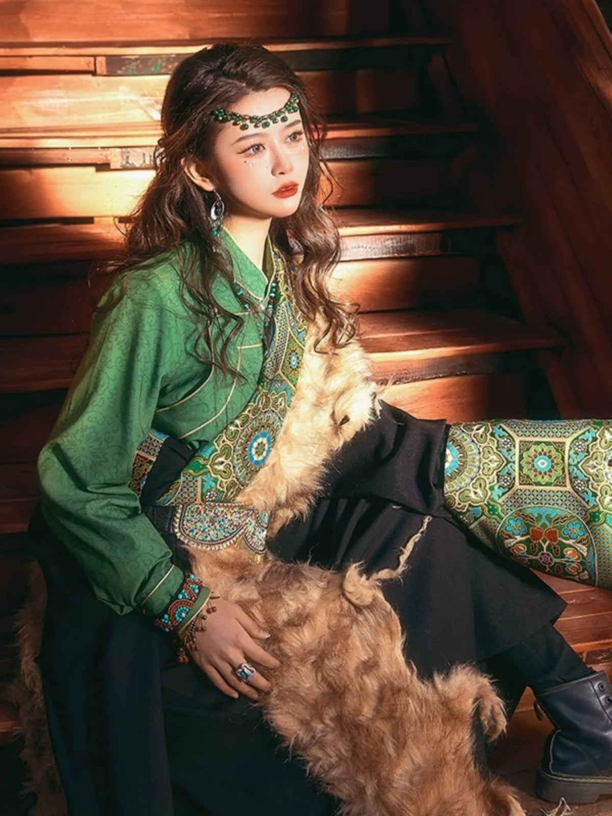 Jade Highlands - New Tibetan Costume Green Ethnic Robe Sichuan-Tibet Photography Journey