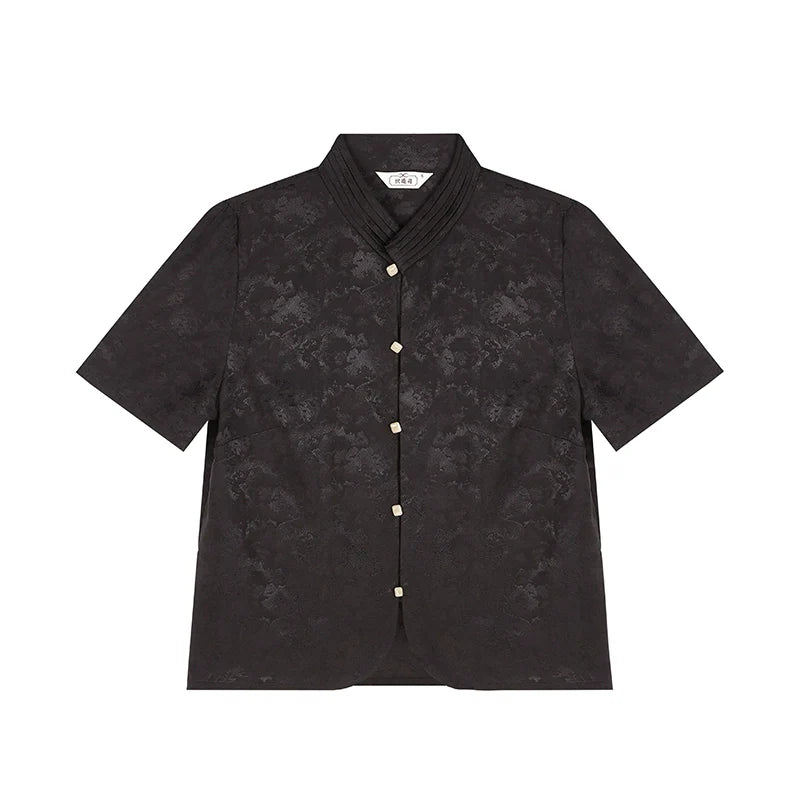 New Chinese Style Women Cropped Jacquard Shirt & Asymmetrical A-Line Skirt - Nocturne 静夜曲 (Preorder)