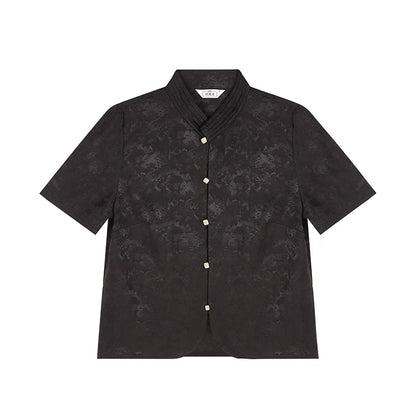New Chinese Style Women Cropped Jacquard Shirt & Asymmetrical A-Line Skirt - Nocturne 静夜曲 (Preorder)