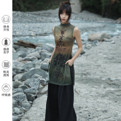 New Chinese Style See Through Mesh Sleeveless Top - Tang Dynasty Anecdotes 盛唐逸事
