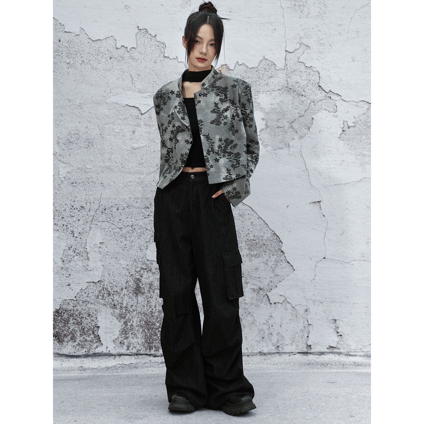 New Chinese Style Denim Printed Short Jacket