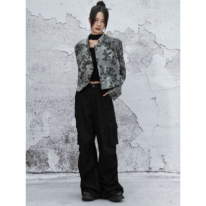 New Chinese Style Denim Printed Short Jacket