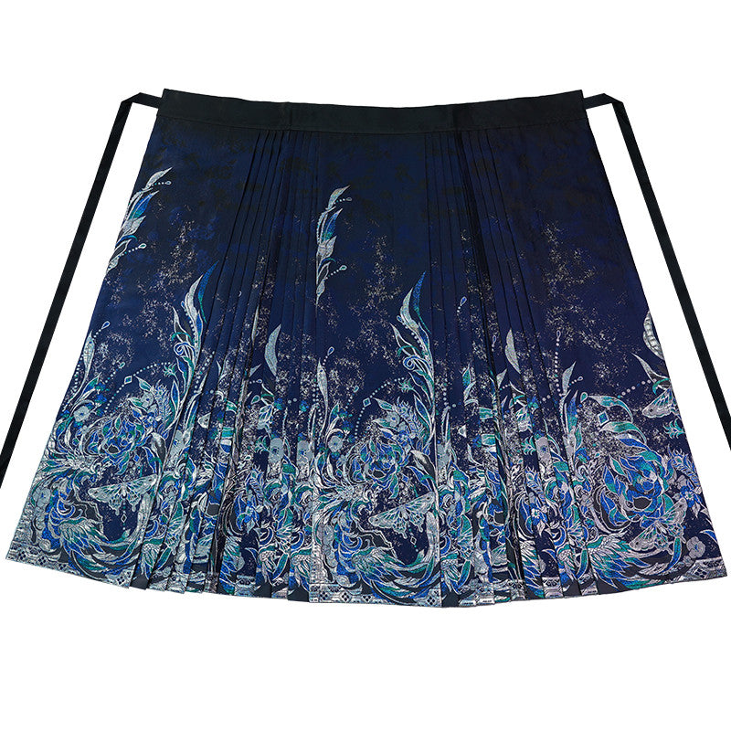 Ming Dynasty Modern Hanfu Long Sleeve Top and Mamian Skirt - Sparkling Jade 好多翠