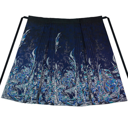 Ming Dynasty Modern Hanfu Long Sleeve Top and Mamian Skirt - Sparkling Jade 好多翠