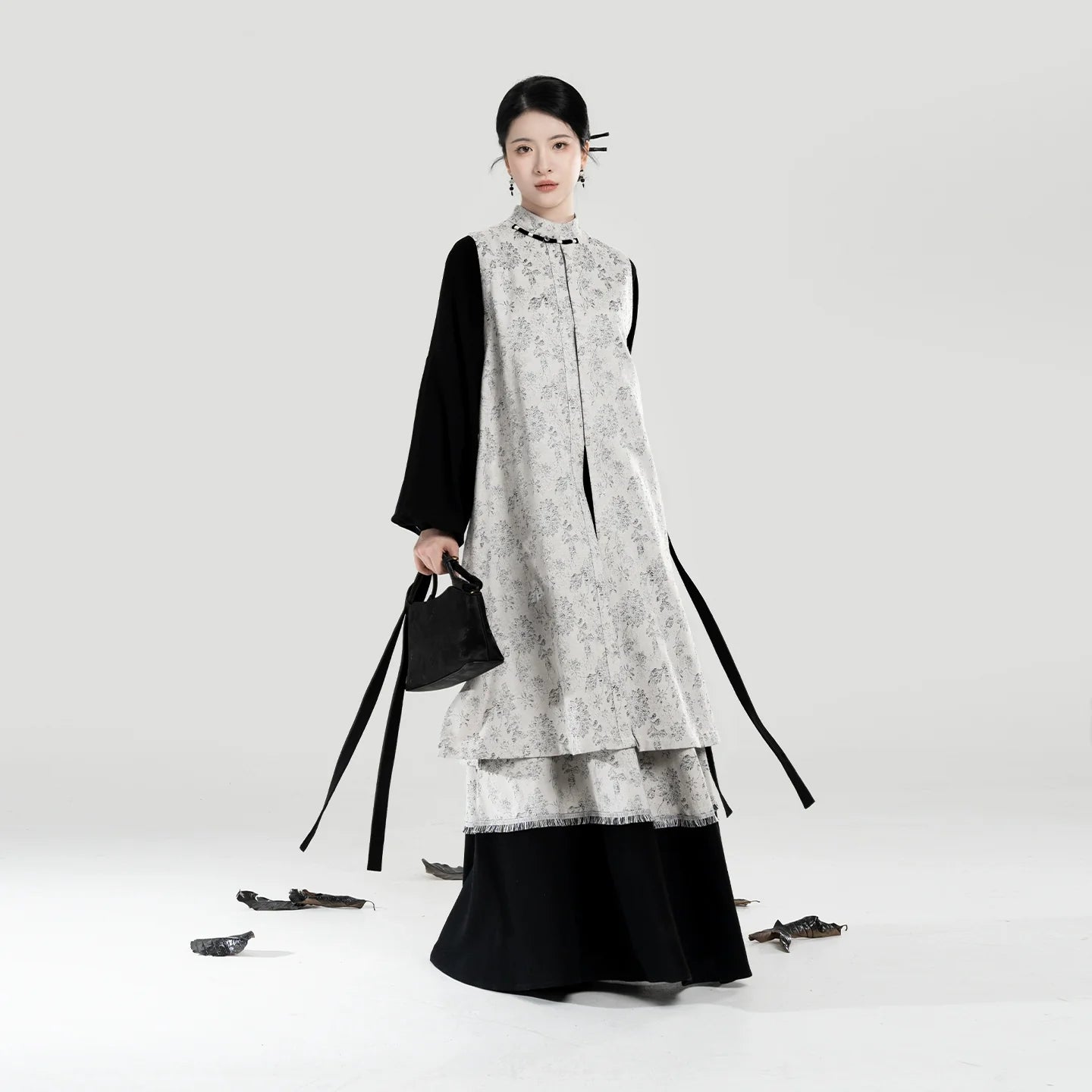 New Chinese Style Bijia Vest, Bow Sleeve Top & A-Line Skirt - Soft Thoughts 棉意 (Preorder)