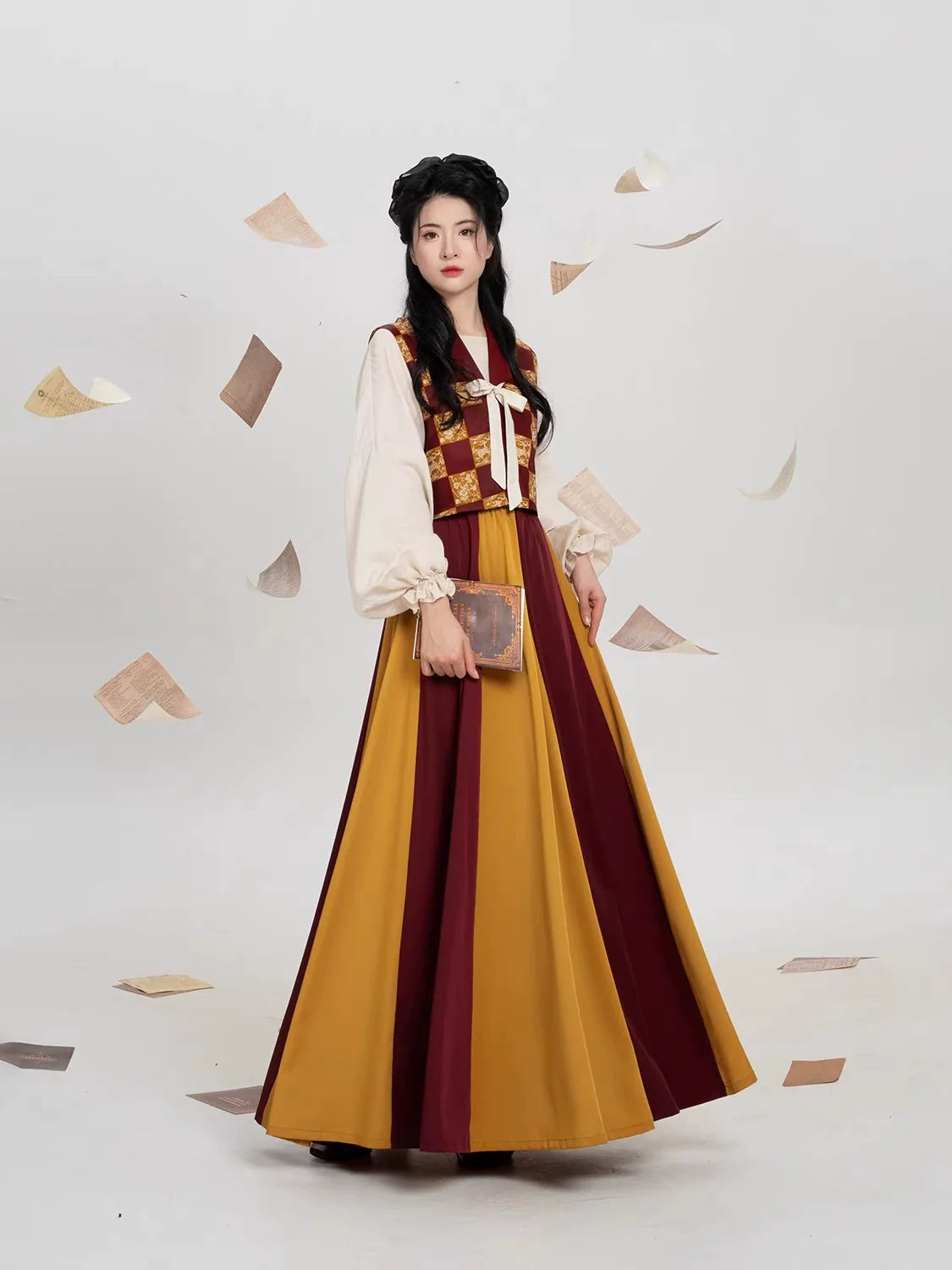 Tang Dynasty Modern Hanfu Set with Beizi Overlay & Flowing Eight-Panel Skirt - Xiachi 夏炽 (Preorder)