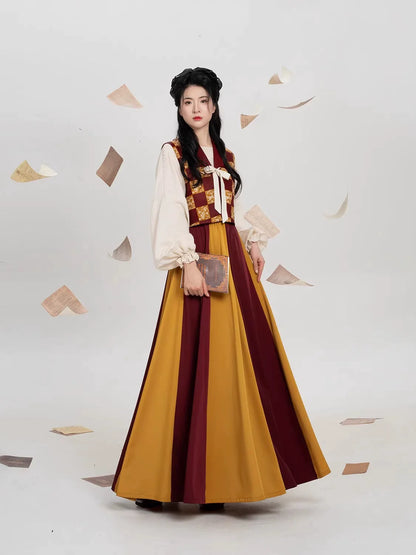 Tang Dynasty Modern Hanfu Set with Beizi Overlay & Flowing Eight-Panel Skirt - Xiachi 夏炽 (Preorder)