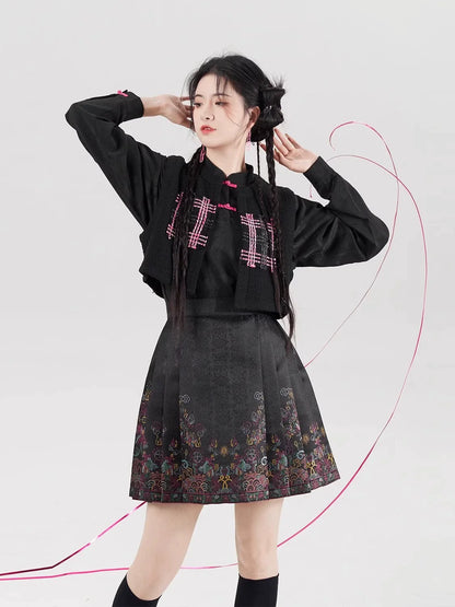 Chinese Blouse & Mini Mamian Skirt Outfit | Neon 霓虹