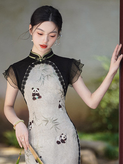 Short Sleeve Modern Midi Cheongsam | Panda