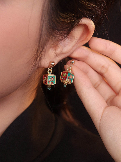 Oriental Flower Cube Earrings | Hanfu Jewelry