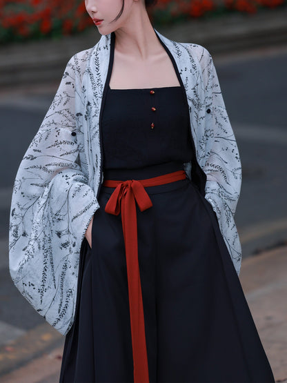 Xuan Mo | Modern Chinese Pleated Hanfu Set with Elastic Waist Song Style Pants
