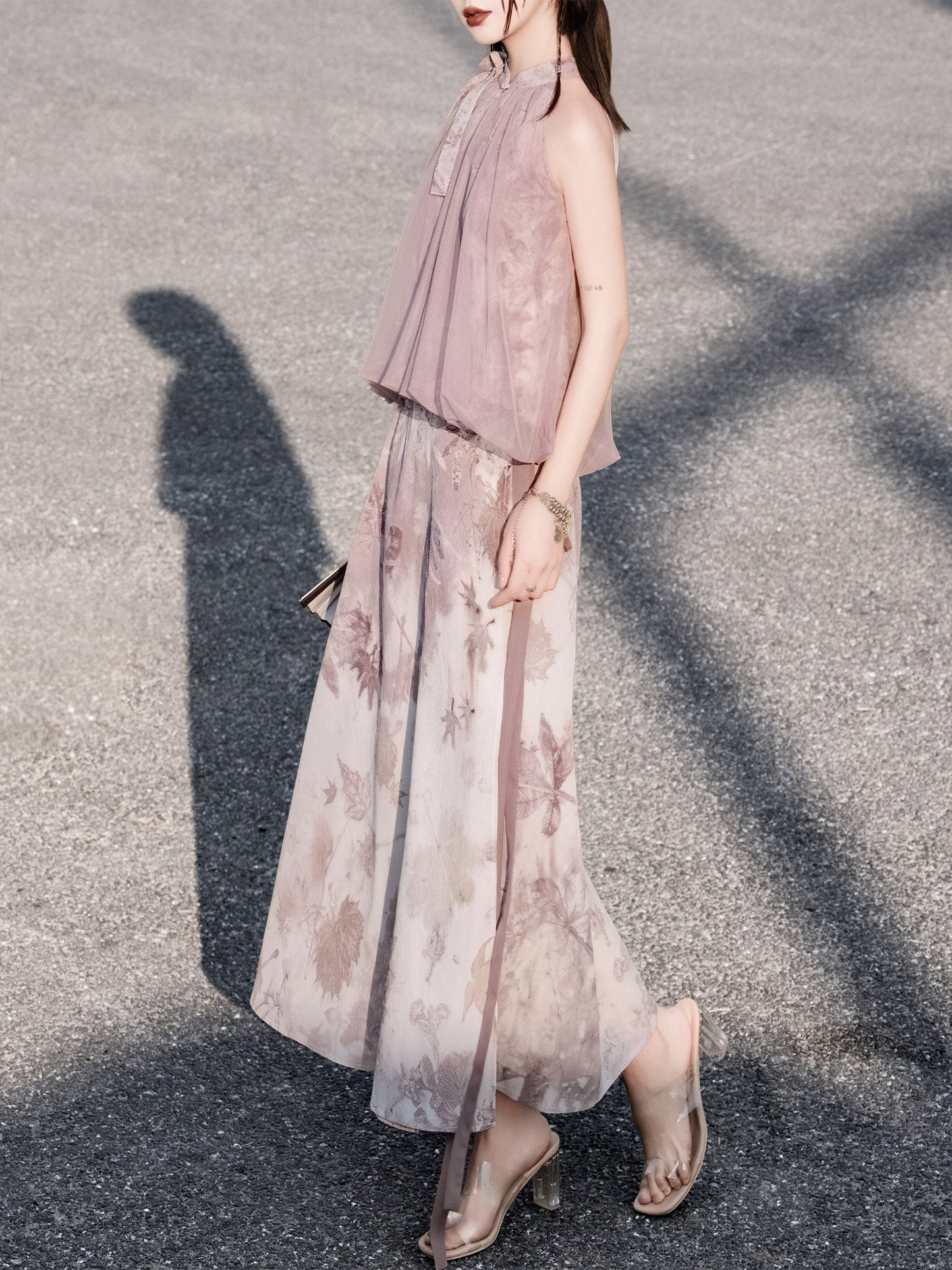 New Chinese Style Pink Puffy Top and A-line Skirt - Wilderness 旷野 (Preorder)