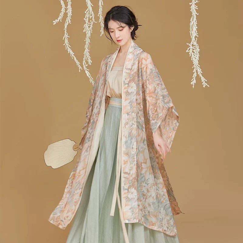 Song Dynasty Modern Hanfu Set with Changgan Temple Beizi and Pleated Skirt - Jiaoliu 娇柳 (Preorder)