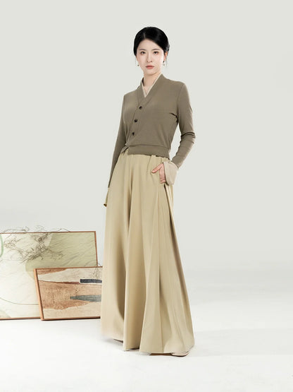 New Chinese Style Women Knitted Top with Palazzo Pants Set - Chunming 椿茗 (Preorder)