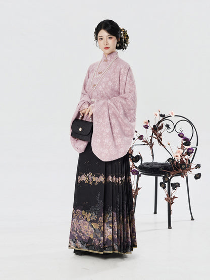 Ming Dynasty Modern Hanfu Pipa Sleeve Top & Mamianqun | Nightingale Begonia 夜莺海棠
